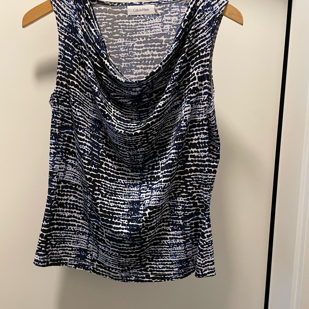 Calvin Klein Blue White Draped Sleeveless Tank Top